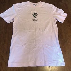 H & M pink blossom print t shirt with ‘embroidered detail on the front. Size XS